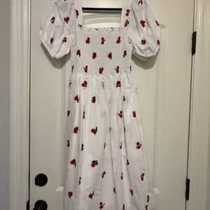 White and Red Strawberry Print Women’s Dress
